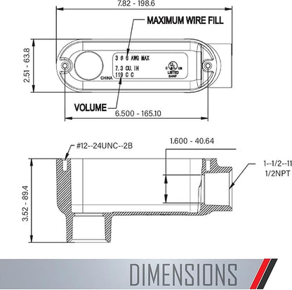 TayMac RLB150 Threaded LB Conduit Body, Die Cast Aluminum, Stamped Steel Cover, 1-12-Inch, Gray