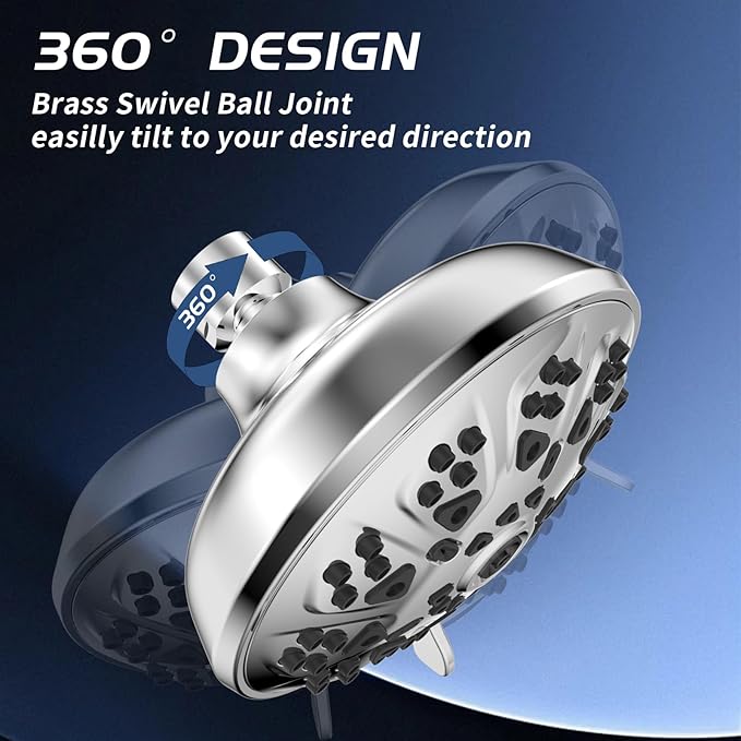 10-Mode High Pressure Shower Head Fixed Showerhead, Anti-Clogging Silicone Nozzles-Premium Quality Luxury Design(Luxury Polished Chrome) - 1-Min Install Easy Clean Adjustable Angles