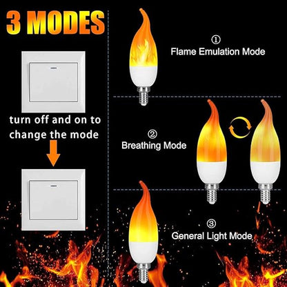 E12 Flame Bulbs 2 Packs, 3 Mode LED Candelabra 2.0 Watt Warm White Chandelier 1800k Candle Light Bulbs, Flame Tip for Christmas Party Decorations