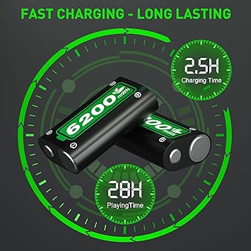 Ukor Fast Charging 2x6200mWh Rechargeable Battery Packs with Charger for Xbox One/Xbox Series X|S Xbox One S/Xbox One X/Xbox One Elite Wireless Controller, Lasting Intelligent Protection