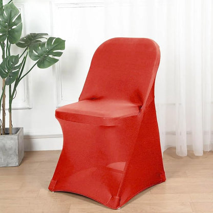 Efavormart 12 Pack Red Spandex Folding Slip On Chair Covers, Stretch Fitted Chair Covers - 160 GSM
