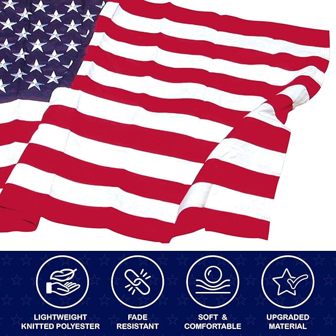 Super Tough 5ft x 8ft Knitted Polyester American Flag - USA-Made Heavy-Duty Wind-Resistant with Embroidered Stars and Sewn Stripes - Outdoor and Indoor Use - Durable Canvas Header & Grommets