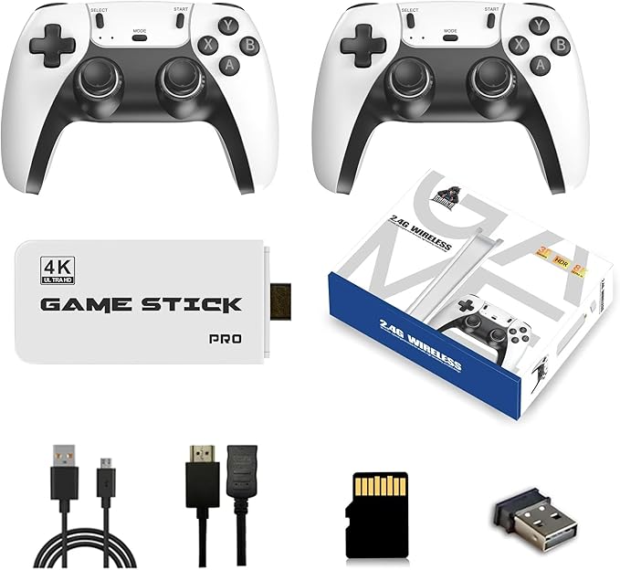 2 Pcs Wireless Retro Game Console, Gaming Stick 4k HDMI Output Built-in 40,000 Games 23 Emulators, 2.4GHz Wireless Controllers, Plug  Play Video Games with 128G TF Card for TV