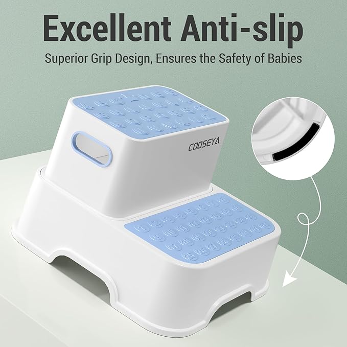 2 Step Stools for Kids,Toddler Step Stool for Bathroom Sink,No-Slip Double up Stepping for Toddlers Bathroom, Multifunctional Toilet Potty Stool for Kids,Toilet Potty Training(2 Packs)?Blue?