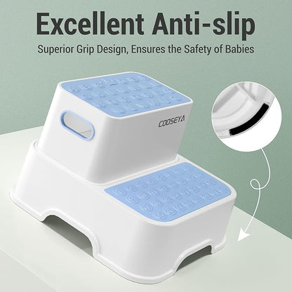 2 Step Stools for Kids,Toddler Step Stool for Bathroom Sink,No-Slip Double up Stepping for Toddlers Bathroom, Multifunctional Toilet Potty Stool for Kids,Toilet Potty Training(2 Packs)?Blue?