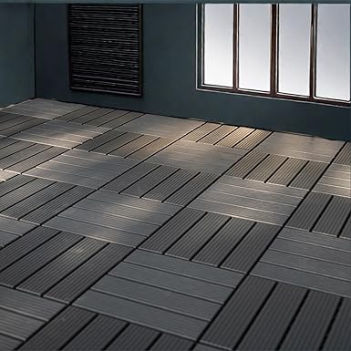 44 PCS Plastic Interlocking Deck Tiles, 12"x12" Waterproof Outdoor Flooring, Patio Floor Decking Tiles for Balcony, Backyard, Pool, Garden Balcony Decorations (44, C-Gray, 12'' x 12'')