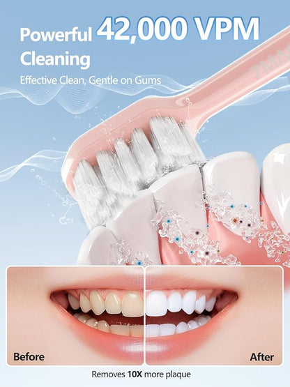 7MAGIC Sonic Electric Toothbrush, 180-Day Runtime, 42000 VPM, 8 Heads, Pink