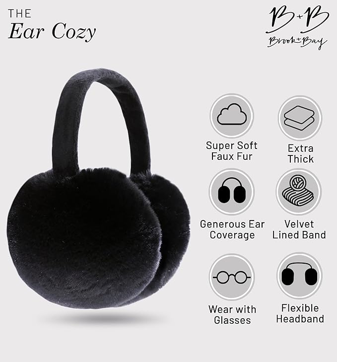 Brook + Bay Foldable & Furry Ear Muffs For Women & Men, Fleece Ear Warmers For Women, Ear Muffs For Winter, Women Earmuffs