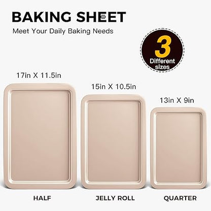 HONGBAKE Cookie Sheets, Baking Sheet Set, Nonstick Oven Pan with Wider Grips, 3 Pack HalfJelly RollQuarter Baking Tray, Premium  Dishwasher Safe