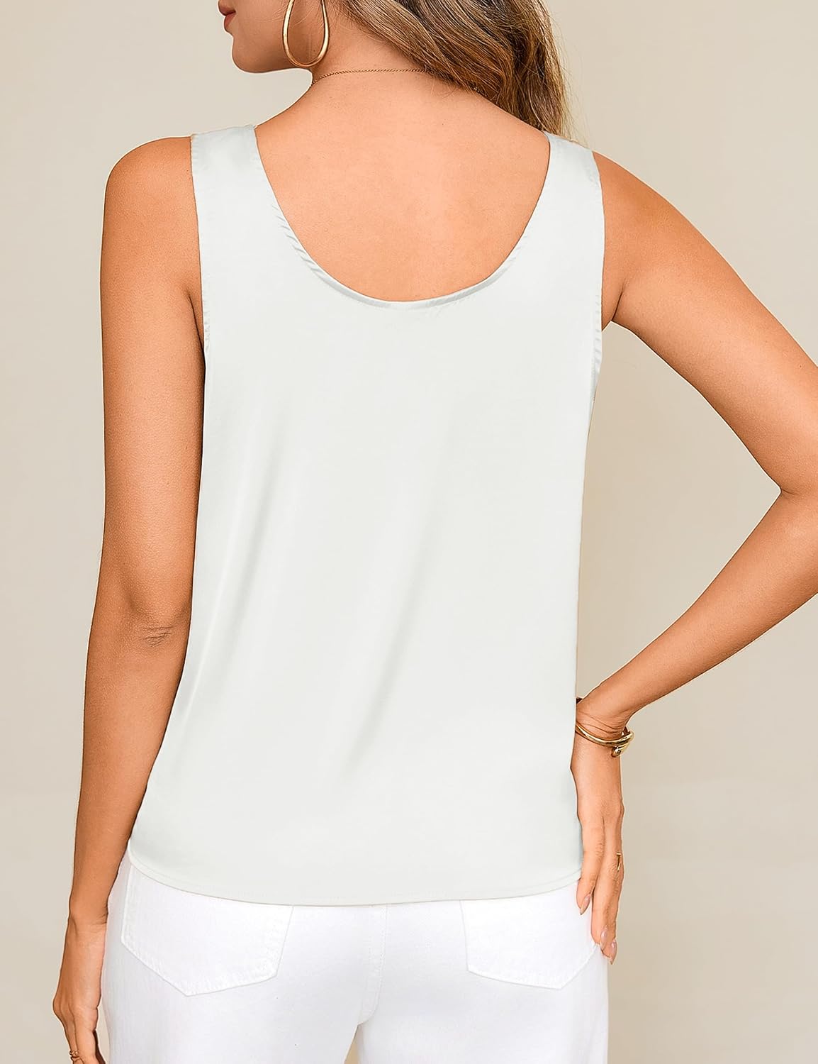 Totatuit Women Silk Satin Tank Tops Dressy Scoop Neck Camisole Sleeveless Blouses Shirts Casual Summer Tank