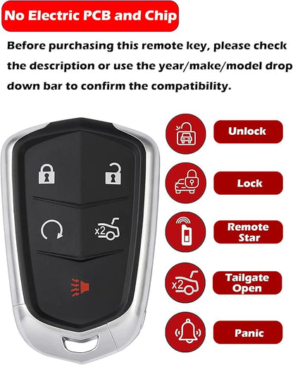 Key Fob Shell for Cadillac ATS CTS XTS 2014-2020, Alliskeys 5-Button Smart Key Case Cover Replacement for Cadillac HYQ2ABHYQ2EB