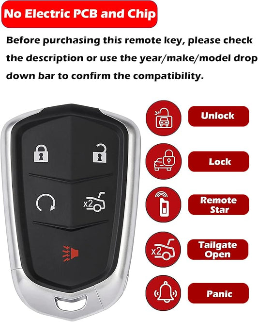 Key Fob Shell for Cadillac ATS CTS XTS 2014-2020, Alliskeys 5-Button Smart Key Case Cover Replacement for Cadillac HYQ2ABHYQ2EB
