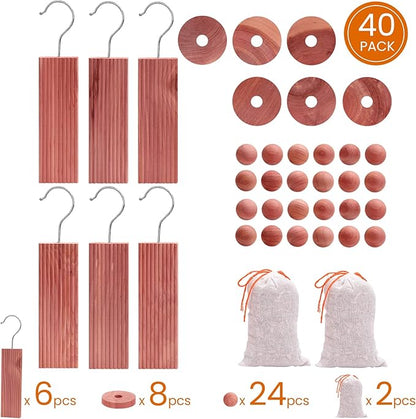 Homode Cedar Blocks for Clothes Storage, Cedar Wood Chips and Balls for Closets and Drawers, Fresh Scented Sachets, 40 Pack