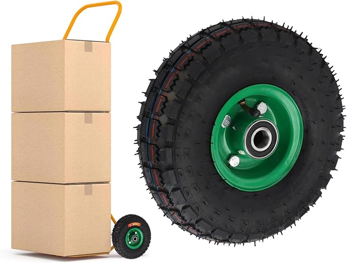 10 Inch Solid Rubber Tire Wheel, 4.103.50-4 Tire and Wheel FlatFree, Heavy Duty Replacement Wheel for Wheelbarrow Hand Truck Garden Wagon Trolley Cart Dolly Lawn Mover