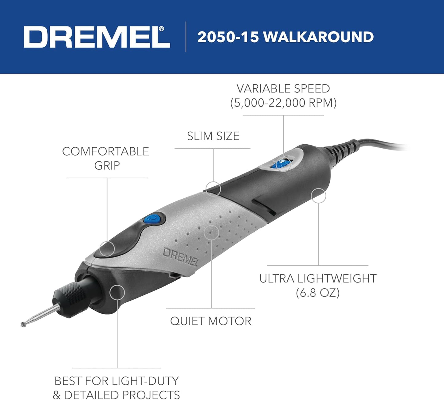 REFURBISHED Dremel 2050 - Versatile Craft Rotary Tool, Wood Carving Detail Tool, Perfect for Pumpkin Carving, Glass Etching, Leather Burnishing, Jewelry Making, and Polishing