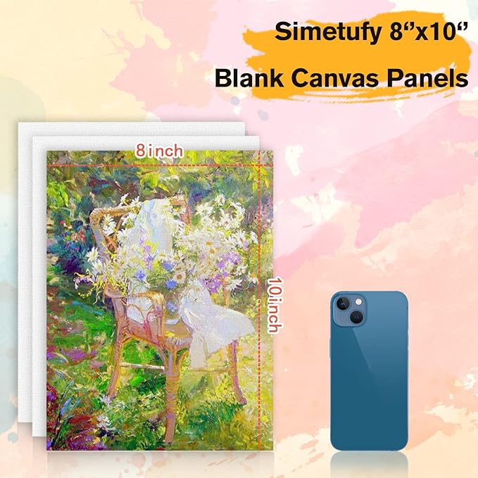 Simetufy 4 Pack 8x10 Inch Canvas Boards Canvas Panels-Gesso Primed Acid-Free 100 Cotton Blank for Acrylics Oil Watercolor Tempera Paint