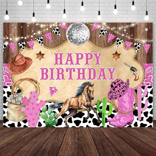 7x5ft Western Cowgirl Birthday Backdrop Rustic Western Rodeo Photography Background - Disco Party Decor Poster Studio Accessories