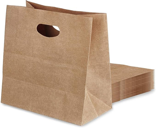 30 Pcs Kraft Paper Bags, 11x6x11" Paper Gift Bags with Die Cut Handle Bulk, Kraft Paper Tote Bags Party Favor Goody Bags Grocery Bags Shopping Bags Takeout Bags for Restaurant, Bakery, Retail (Kraft)