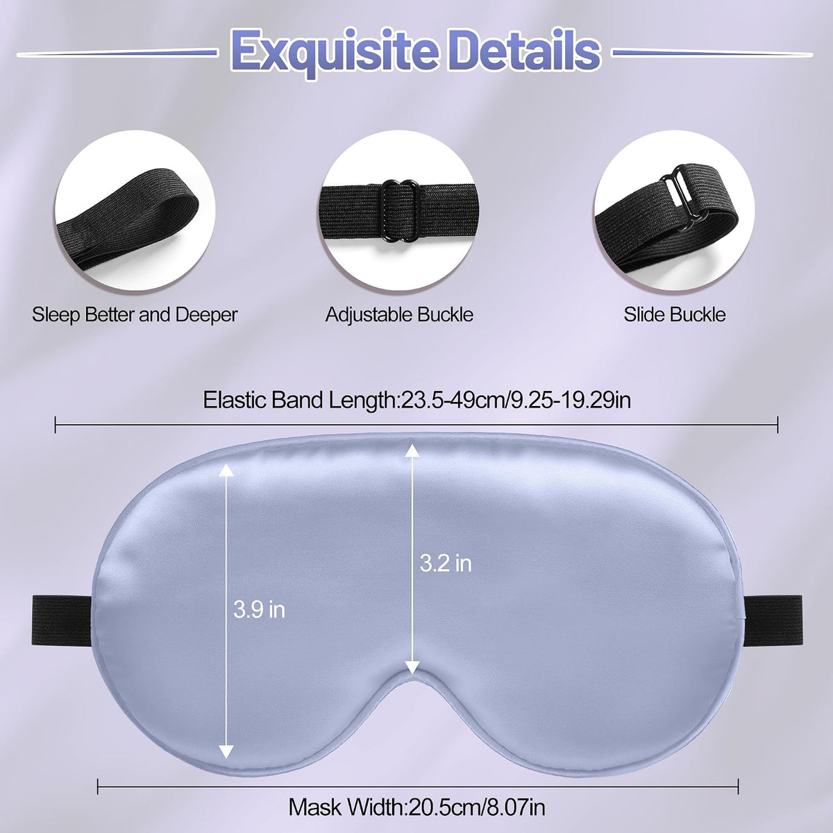 Sleep Mask, Silk Eye Mask for Sleeping with Adjustable Strap, Blindfold Eyeshade for Men Women, Comfortable Soft Eye Cover Eyeshade for Night Sleep (Light Purple)