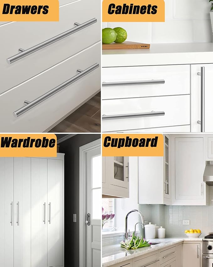 Gobrico Satin Nickel Cabinet Handles10 Pack Solid Stainless Steel Brushed Nickel T Bar Drawer Pulls for Kitchen Hardware5 inch Hole Centers
