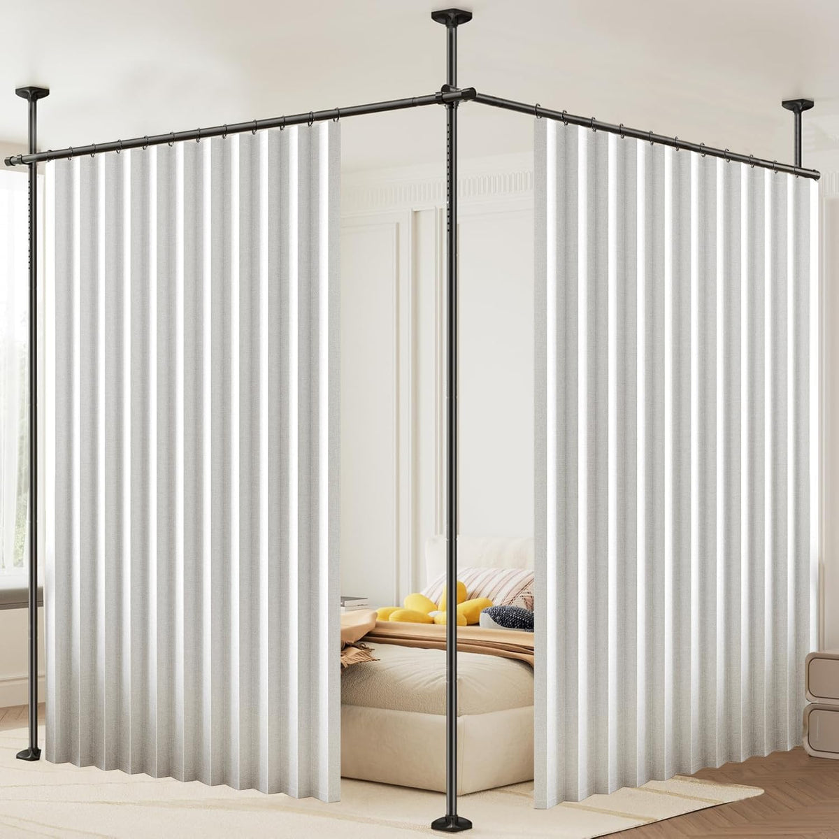 Treatmentex Folding Pleated Extra Wide Room Divider Blackout Curtains for Living Room Bedroom, White Full Blackout Curtains with Hooks for Patio Door, Wall Closet, 60"x84" 1 Panel, Accordion Style