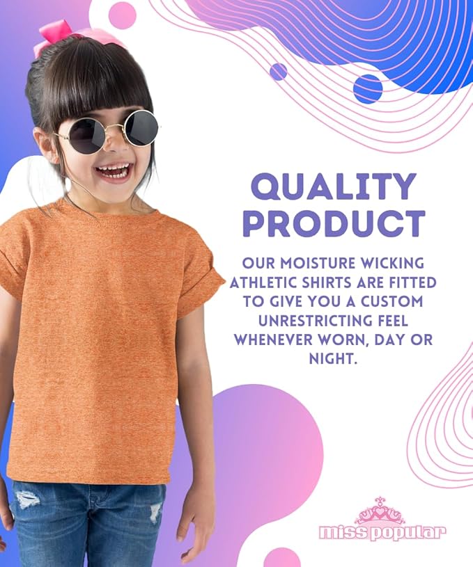 MISS POPULAR Girls 4 Pack Short Sleeve Quick Dry-Fit Moisture Wicking Active Athletic Performance Crew Neck T-Shirts