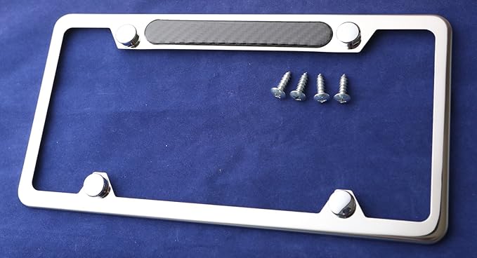 LFPartS Stainless Steel Polished Mirror License Plate Frame (Black Carbon Fiber Domed Insert)