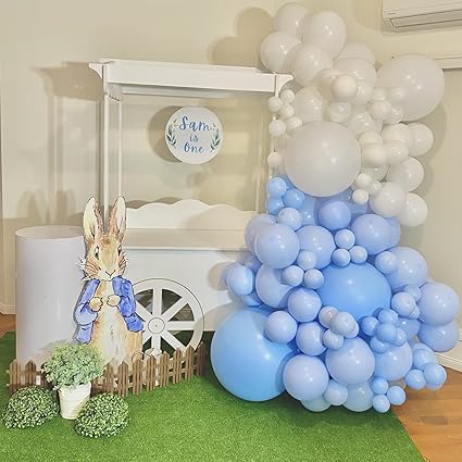 Blue and White Balloon Arch Kit, 100pcs Light Blue White Balloon Garland Kit with Different Sizes Balloons, Baby Blue Pastel Blue White Balloons for Baby Shower Wedding Birthday Party Decorations
