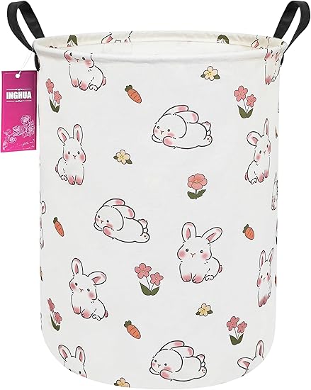Laundry Hamper Large Canvas Fabric Lightweight Storage BasketToy OrganizerDirty Clothes Collapsible Waterproof for College Dorms, Boys and Girls Bedroom,Bathroom(rabbit)