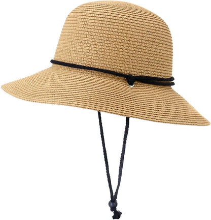 Sun Hat for Women Wide Brim 2026 Stylish Straw Beach Travel with Wind Lanyard New Floppy Summer Hats