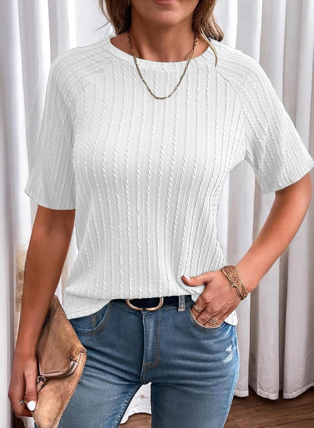 Dokotoo Women's Shorts Sleeve Crew Neck Tops 2026 Casual Lightweight Shirts Knit Tunic Basic T-Shirt for Summer Spring