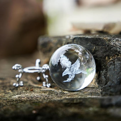 3D Eagle Crystal Ball with Stand Laser Etched Glass Eagle Statue Glass Spheres Decorative Balls(60mm)