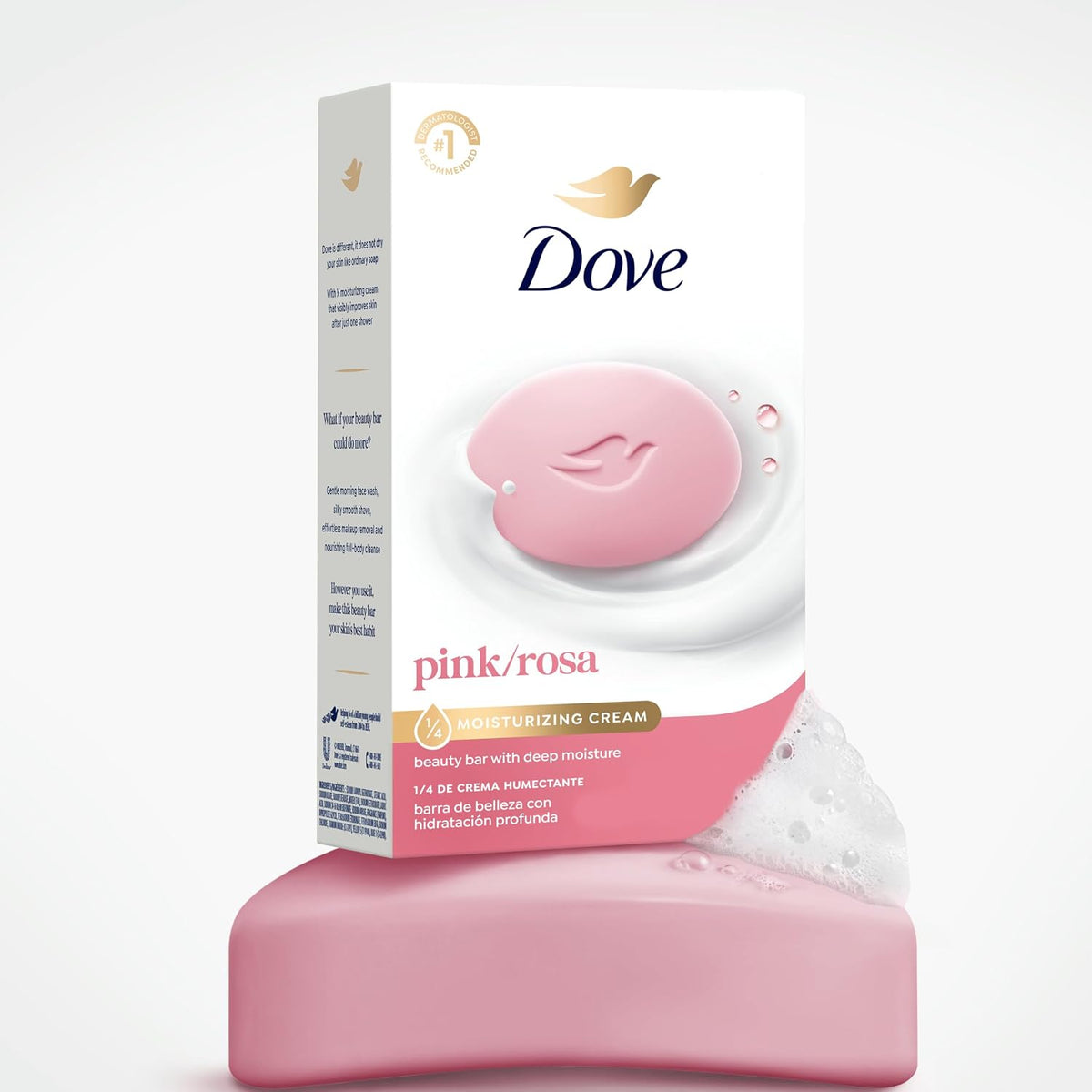 Dove Beauty Bar Soap Pink Rosa, for Soft, Smooth Skin, 6 Bars 3.75 oz For face, body & hands, Helps cleanse without dryness, With 1/4 moisturizing cream, Sulfate-free