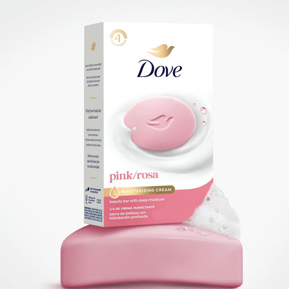 Dove Beauty Bar Soap Pink Rosa, for Soft, Smooth Skin, 6 Bars 3.75 oz For face, body & hands, Helps cleanse without dryness, With 1/4 moisturizing cream, Sulfate-free