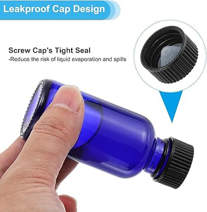 PATIKIL 8oz(240ml) Glass Sample Bottles, 2Pcs Round Bottle Dispensing Bottles with Black Poly Cone Cap for Reagent Liquids, Essential Oils, Perfume, Blue