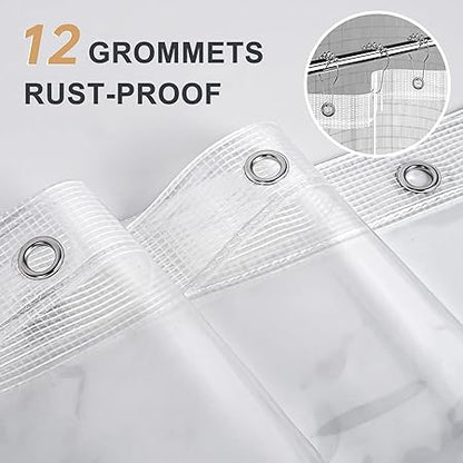 AmazerBath Heavy Duty Shower Curtain Liner 12 Gauge, 72 x 96 Inches Clear Shower Curtain Liner with 3 Clear Stones and 12 Grommet Holes, Weighted Plastic Shower Curtain Liner
