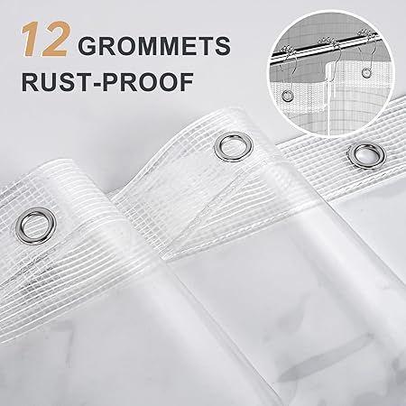 AmazerBath Heavy Duty Shower Curtain Liner 12 Gauge, 72 x 78 Inches Clear Shower Curtain Liner with 3 Clear Stones and 12 Grommet Holes, Weighted Plastic Shower Curtain Liner