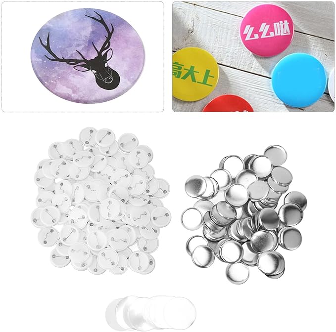 100 Sets Blank Button Making Supplies, DIY Pin Back Button Parts for Button Maker Machine Round Badge Pin Button Parts, Includes Metal Cover, Plastic Button Back Cover, Clear(32mm/1.25 inch)