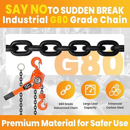 3Ton6600LBS Capacity 10FT Manual Lever Chain Hoist with 2 Hooks Manual Ratchet Chain Puller Hoist Heavy Duty G80 Chain Come Along Winch Ratchet Hoist for Warehouses, Etc (3Ton10FT)