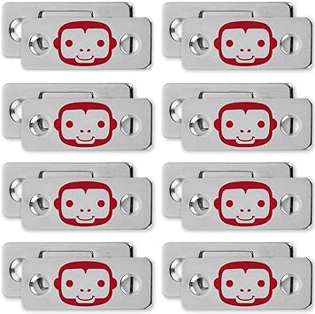RUBY Monkey Magnets AS-SEEN-ON-TV, Ultra-Thin Magnetic Plates Keep It All Shut, Fast and Easy Installation, Just Peel & Stick, Slim Design Fits Virtually Anywhere, Cabinets, Drawers & More, 8 Sets