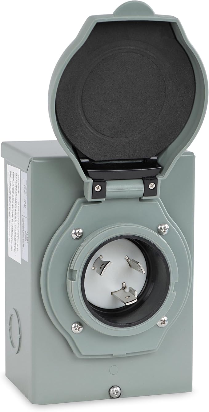 BISupply Power Inlet Box Generator Plug - 3 Prong 30 Amp 125 Volt L5-30 Outdoor Generator Hookup with Light Indicator