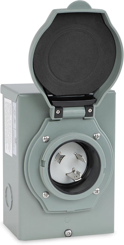 BISupply Power Inlet Box Generator Plug - 3 Prong 30 Amp 125 Volt L5-30 Outdoor Generator Hookup with Light Indicator