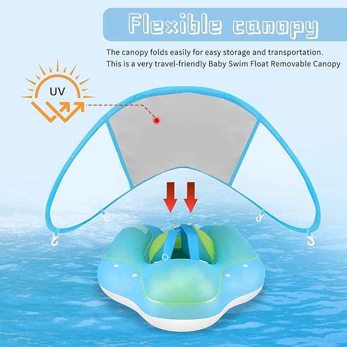 Adnee 2 Pack Baby Swim Float Removable Canopy-Sun Protection Canopy for Baby-UPF50 Proof Canopy-Sunscreen Coating,Compatible for Mambobaby Floats