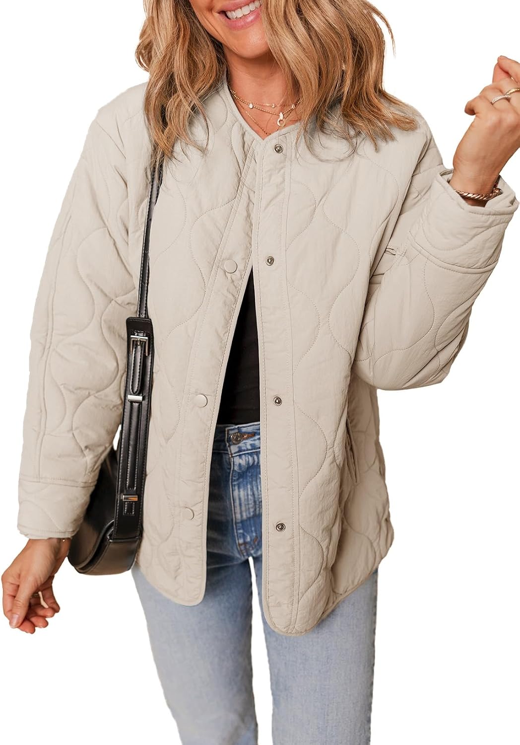 Womens Quilted Lightweight Jackets Button Down Puffer Jacket Coats Padded Outwear with Pockets