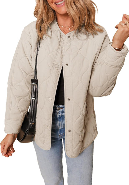 Womens Quilted Lightweight Jackets Button Down Puffer Jacket Coats Padded Outwear with Pockets