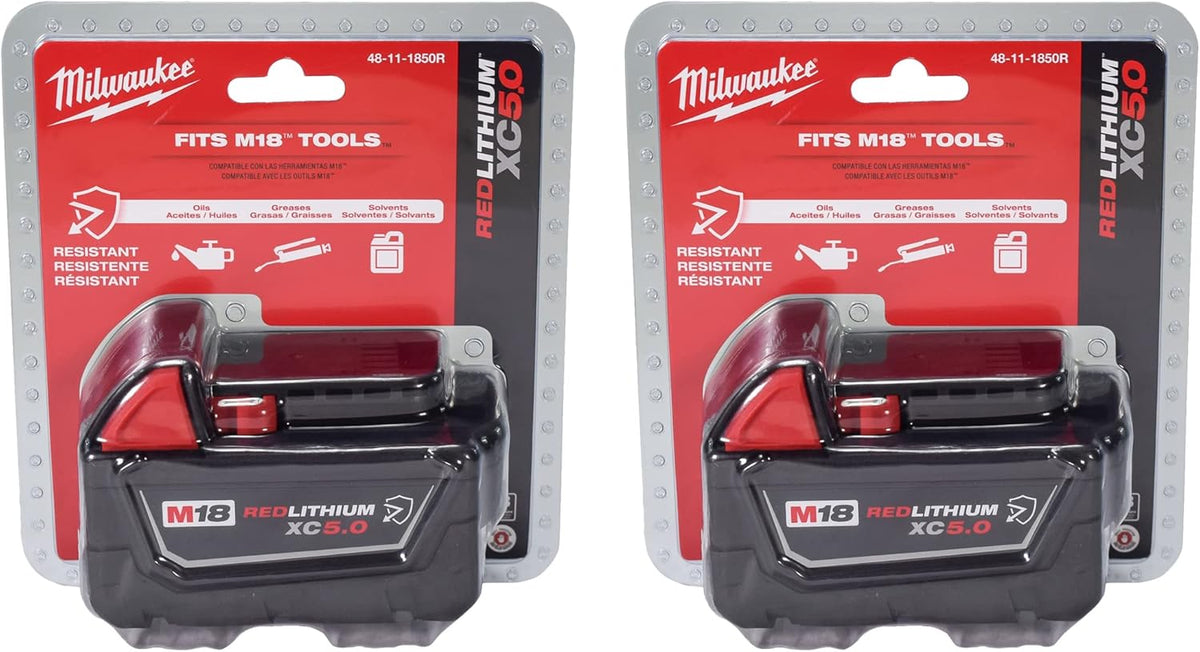 48-11-1850R M18 18V 5Ah XC Extended Capacity Resistant Battery 2 Pack, (48-11-1850Rx2)