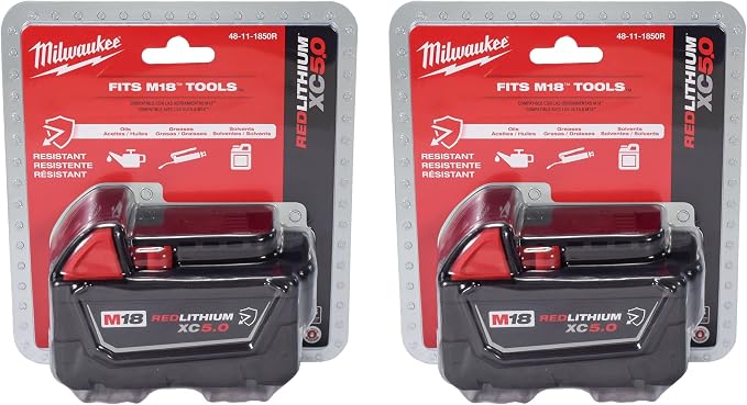 48-11-1850R M18 18V 5Ah XC Extended Capacity Resistant Battery 2 Pack, (48-11-1850Rx2)