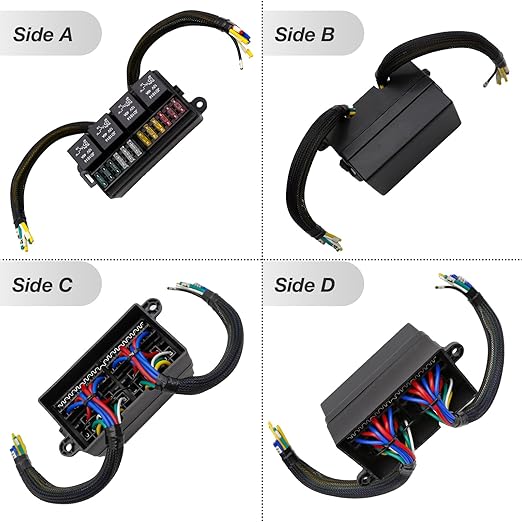 12 Volt Fuse Relay Box with 4 Relays and 12 Way ATCATO Fuses Sealed 12 Volt Relay Fuse Holder Compatible for Automotive, Marine