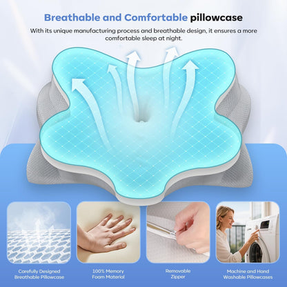 Cervical Neck Pillow, Ergonomic Memory Foam Pillows for Neck Pain Relief with Breathable Pillowcase, Adjustable Contour Neck Support Pillow for Side Back Stomach Sleepers (Dark Gray) (The shade of gray is darker than our image)