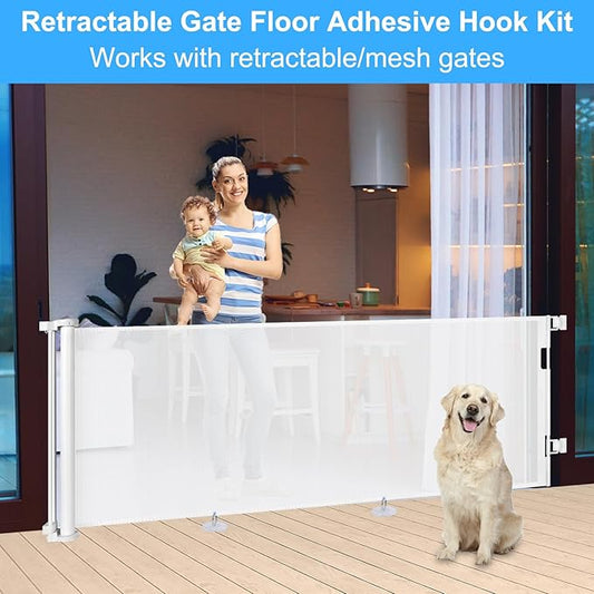 Retractable Baby Gate Hardware - Floor Adhesive Hooks, 2 Pack Baby Gate Accessories Mesh Dog Gate Ground Anchor Hooks to Prevent Babies and Pets from Getting Under The Gate, Adhesive or Drill Mounting